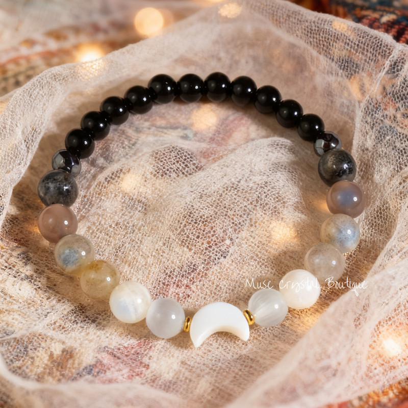 Natural Moonstone Labradorite Stone Bracelet Moon Charm Crystal Healing Bracelet gallery