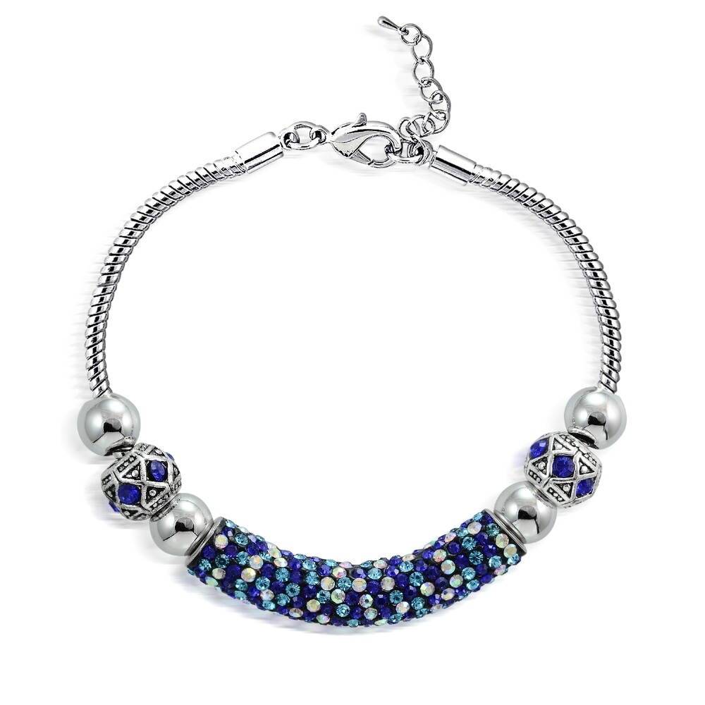 Blue Crystal & Glass Bar Bead Charm Bracelet gallery
