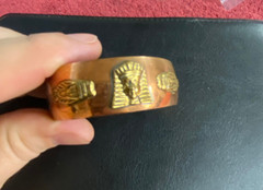 VINTAGE COPPER WIDE 3/4 in CUFF BRACELET WITH EGYPTIAN PHARAOH MOTIF