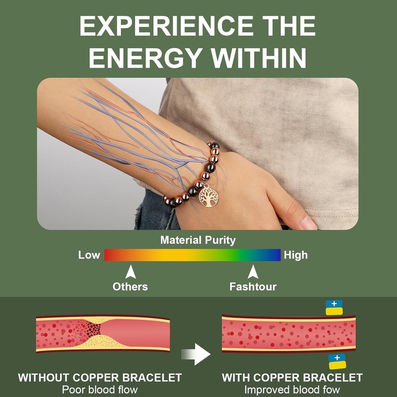 Copper Beads Bracelet for Women and Men, Adjustable 99.99% Pure Copper Beads wit gallery