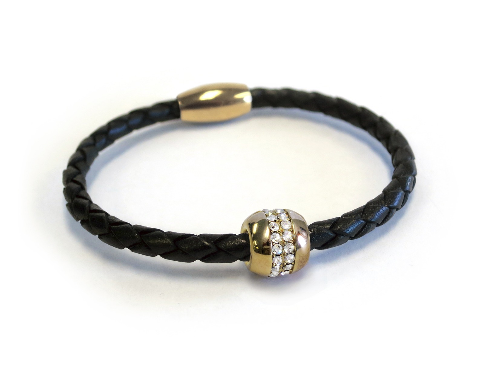 Women's Good Luck Karma Black Leather Bracelet 18k Gold Plated gallery