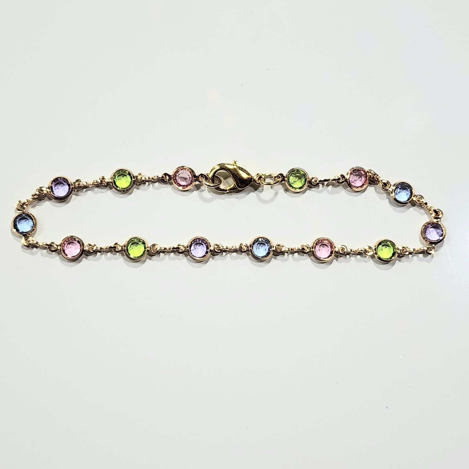 18k Gold Filled Bracelet Round Light Multi Color Stones 7.5 inch Long gallery
