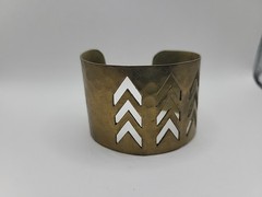 Vintage Brass Tone Cuff Bracelet Chevron Cutout Hammered Tribal Boho