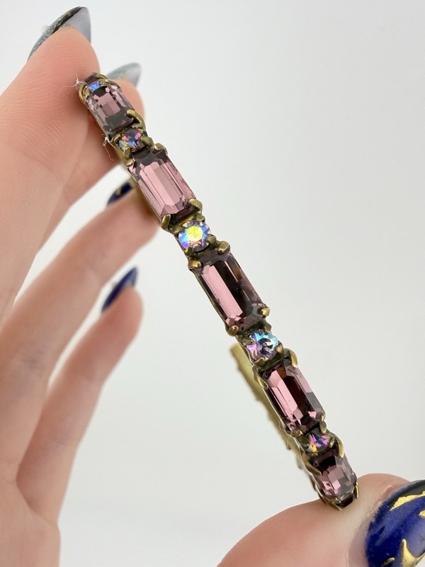 SORRELLI BRASSTONE PURPLE & PINK CRYSTAL 6 3/4” CUFF BRACELET K474D gallery