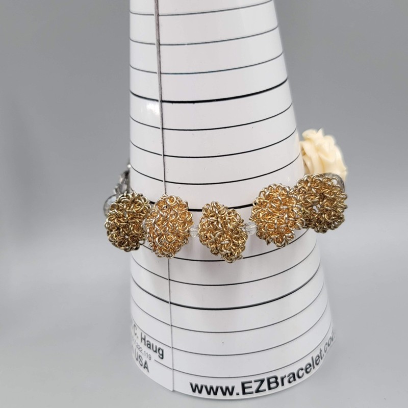 Crystal Bead Bracelet White Rose Wire Beads Silver tone Toggle Closure 7" gallery