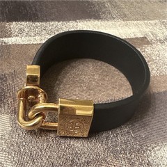 Tory Burch Black Leather Bangle Bracelet Gold Turnlock Closure Signed Authentic