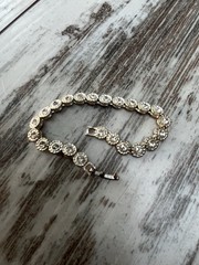Silver Tone Round Cubic Zirconia Halo Tennis Bracelet 7 Inch Sparkling Preowned