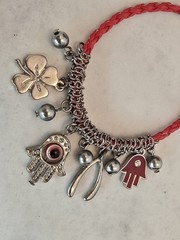 Boho Hamsa Evil Eye Charm Bracelet Red Cord Good Luck Wishbone Clover Spiritual