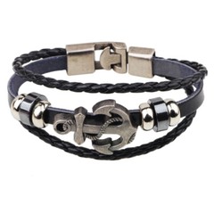 Mens Nautical Sailor Beach Anchor Leather Bracelet Wristband Black Brown Men