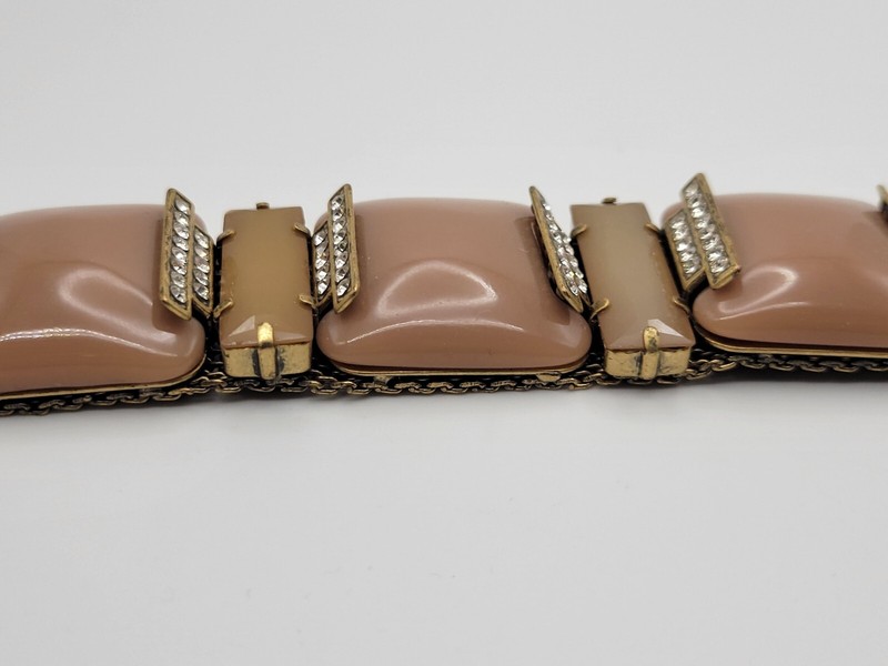 J Crew Antiqued Brass Tone Plastic Crystal Chunky Link Bracelet gallery