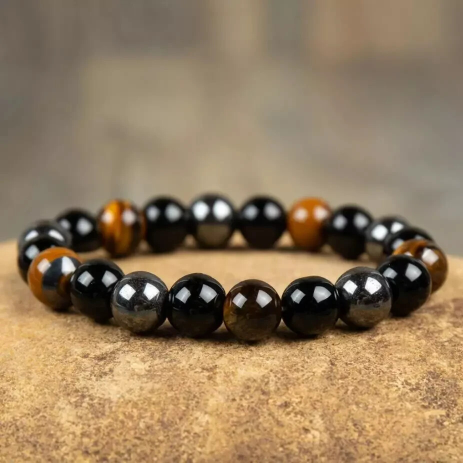 Triple Protection Obsidian Tiger Eye Hematite 8mm Beads Healing Woman Bracelet gallery