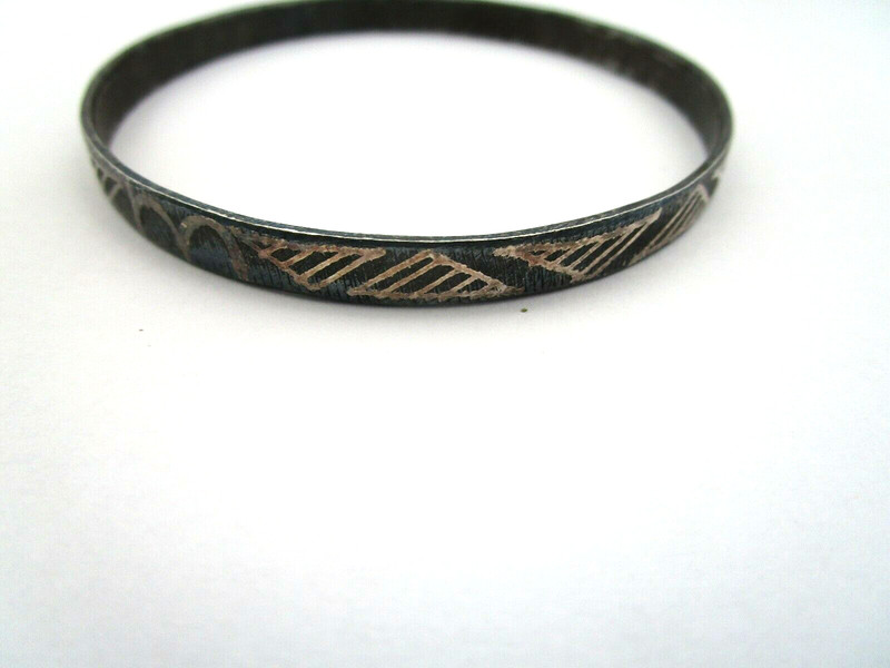 Bangle Bracelet Silver Metal Geometric Black & Gold Small gallery