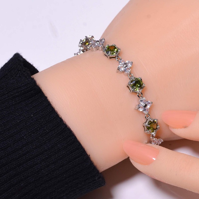 Peridot & Cubic Zirconia Gemstone 925 Sterling Silver Tennis Bracelet 8.99" B59 gallery
