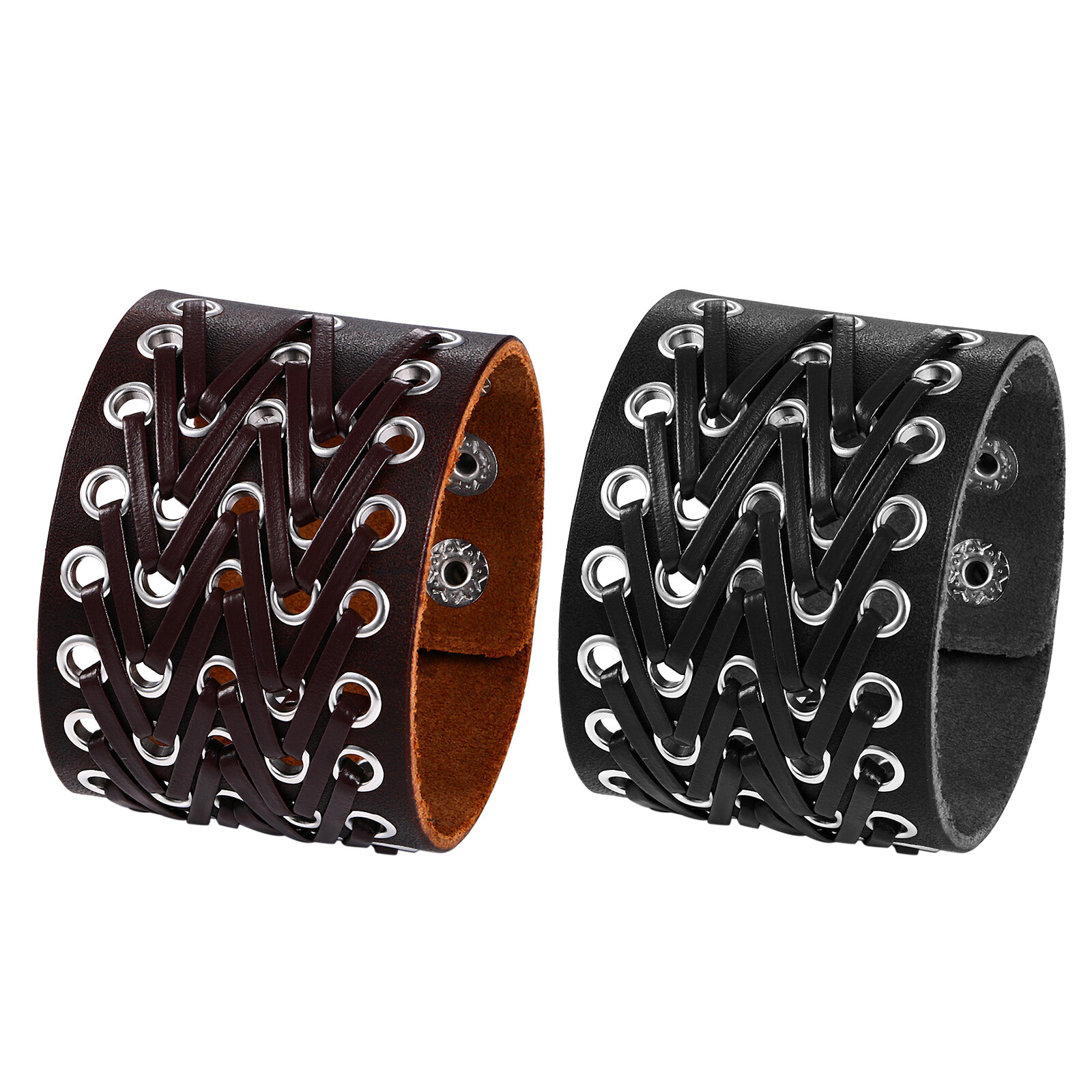 Mens Punk Wide Braided PU Leather Bangle Wrap Bracelet Adjustable Cuff Wristband gallery