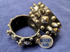 Pair VINTAGE 1981 BLACK LEATHER SPIKED CUFF GAUNTLET CUFF Punk Rock Heavy Metal