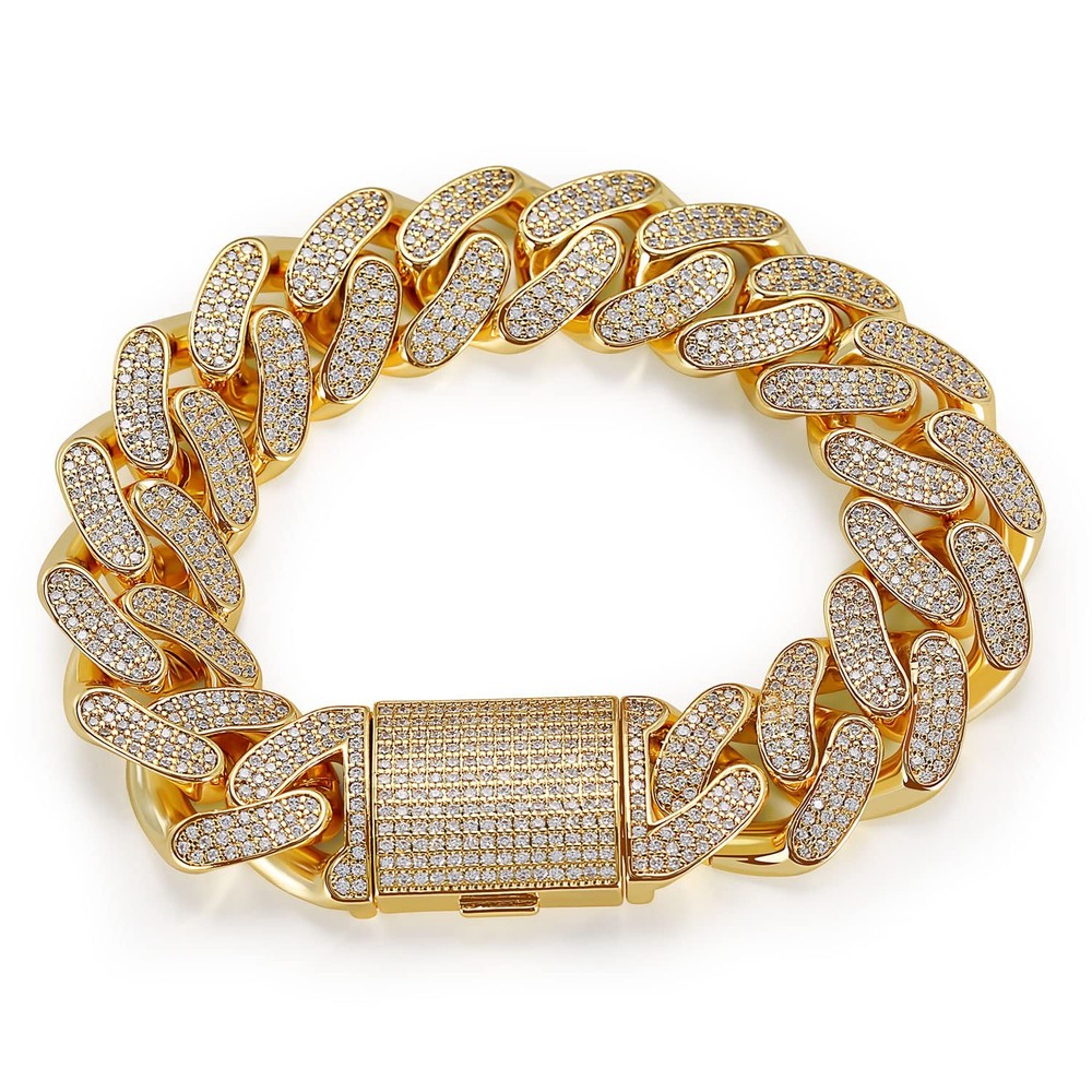 15mm Cuban Link Bracelet for Men White Gold Plated Iced Out Hip Hop Jewelry 5...