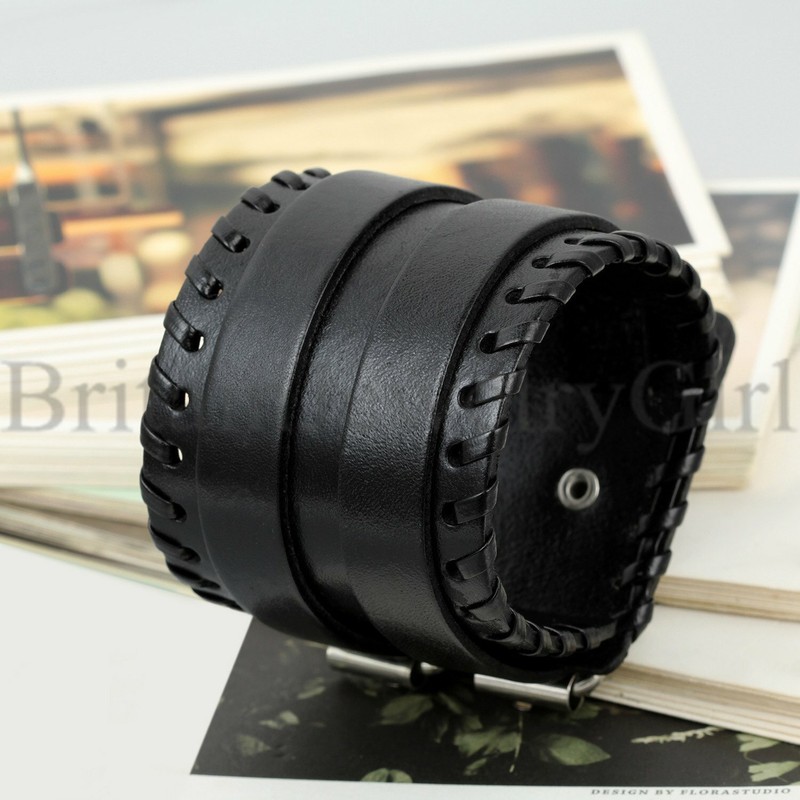 Mens Womens Black Brown Punk Wide Leather Adjustable Bracelet Wristband*55MM gallery