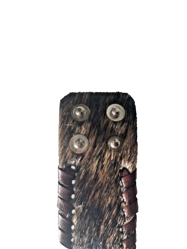 Western Unisex Bracelet 9 x 1.5 in Brindle Cowhide Leather Lace Snap Cowboy Br gallery