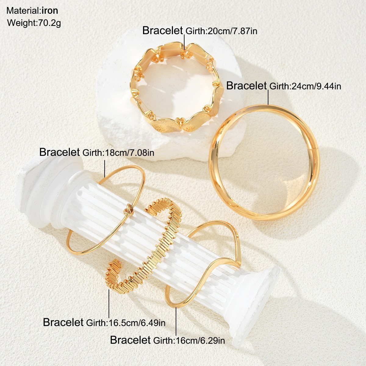 5Pcs Minimalist Gold Bangle Set, Stackable Open Cuff Bracelets for Women gallery