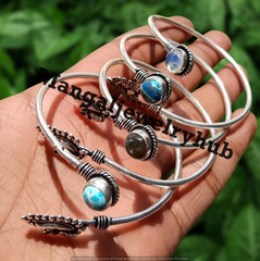5PCS Lot! Larimar & Mix Gemstone Cuff Bangles 925 Sterling Silver Plated Jewelry
