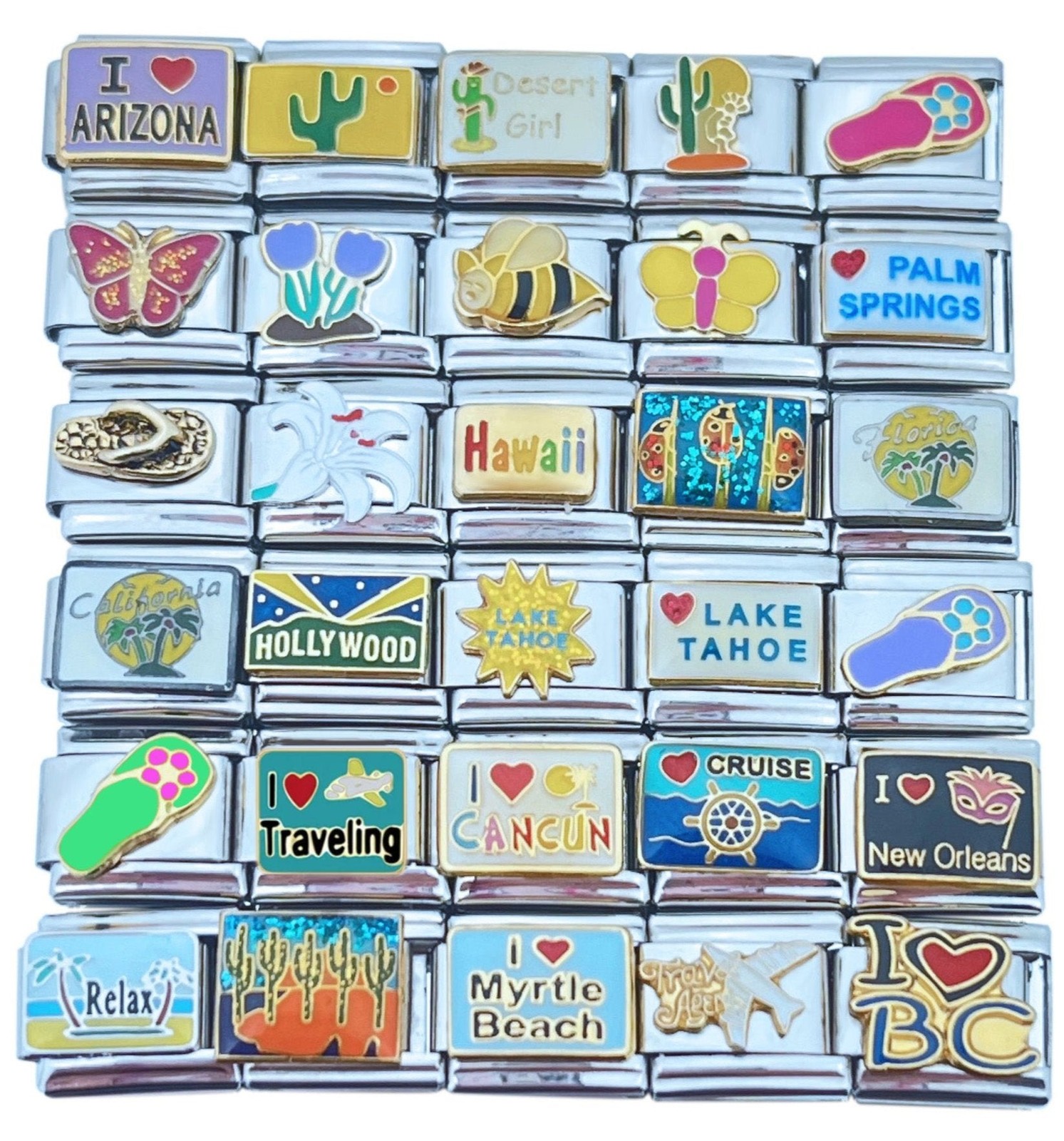 9mm Italian Charms Assorted Words Vacation Travel Flower Cactus Sandals (Col #7) gallery