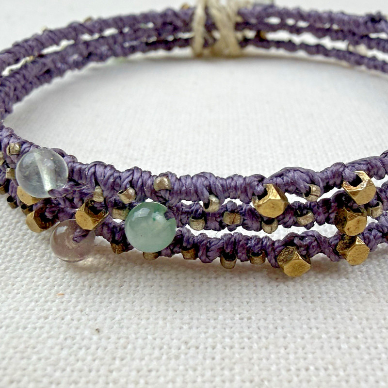 Hand Wrapped Beaded Bangle Bracelet Set - Oxidized Sterling Silver/Fluorite gallery