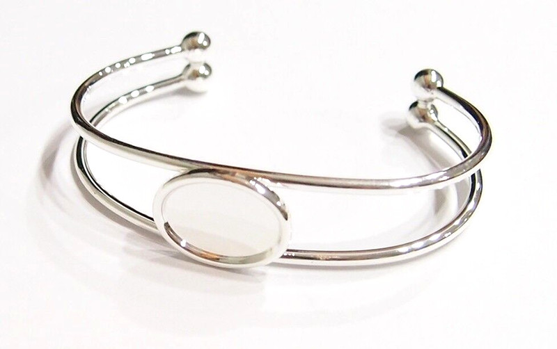 2 of 18x13mm Silver Plated Cuff Bracelet Settings, 4 Cameos, Cabochons or Glass gallery