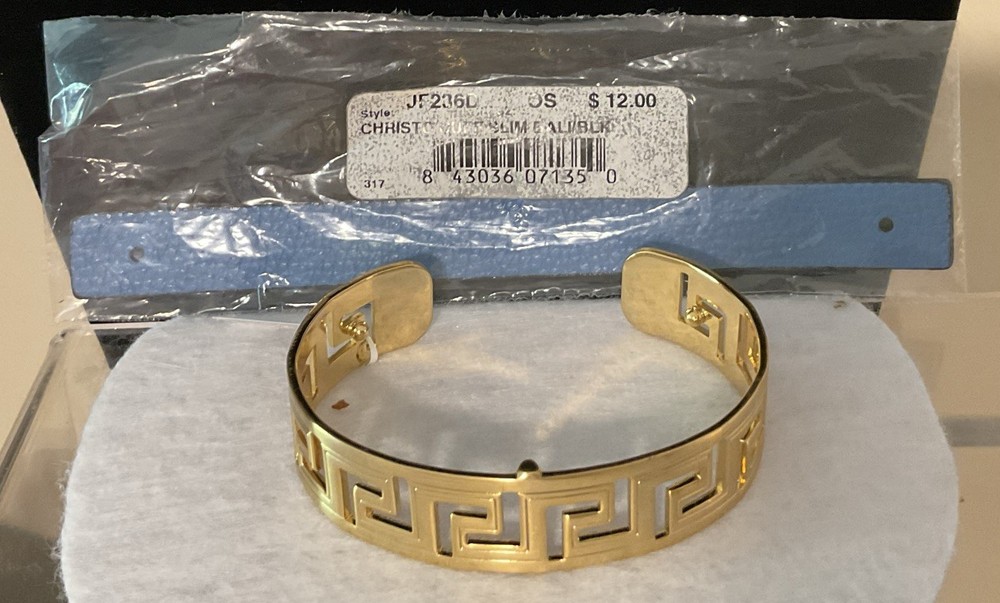 BRIGHTON NWT SLIM CHRISTO ATHENS GOLD CUFF +NIP REVERSIBLE LEATHER INSERT RP:$62