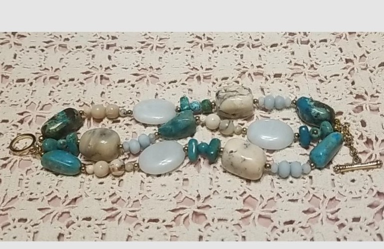 Turquoise Bracelet, New, Studio Barse, Triple Strand, Multi Gemstone 8" Bracelet gallery