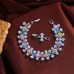 Rainbow Cubic Zircon Wide Geometric Bracelet Wedding Silver Plated Women Jewelry