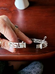 Hinged Bangle.VTG.925 SILVER. Stamped.Greek Key/or Meander.14 g