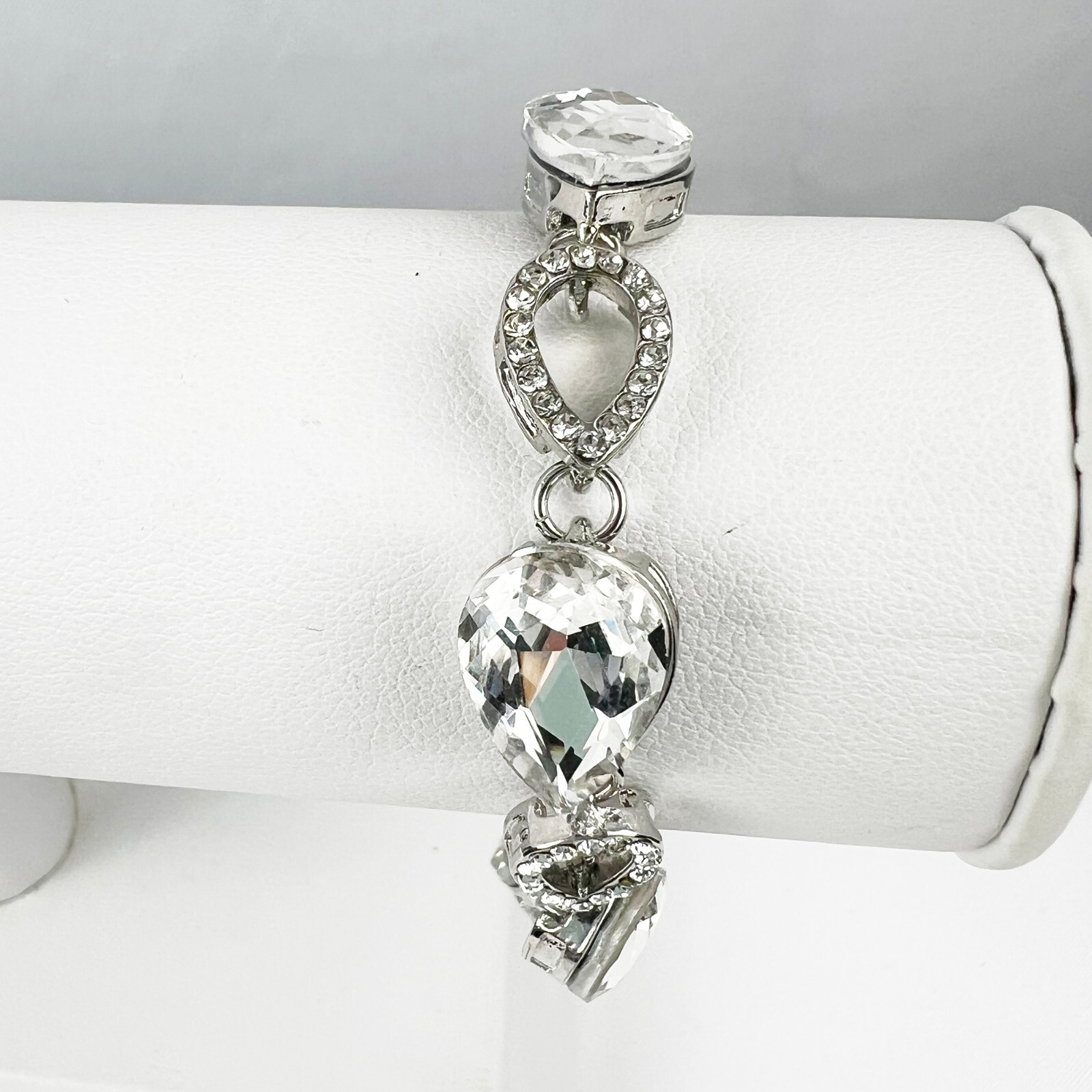 Crystals and rhinestones teardrop chain panel bracelet, acrylic crystals, light gallery