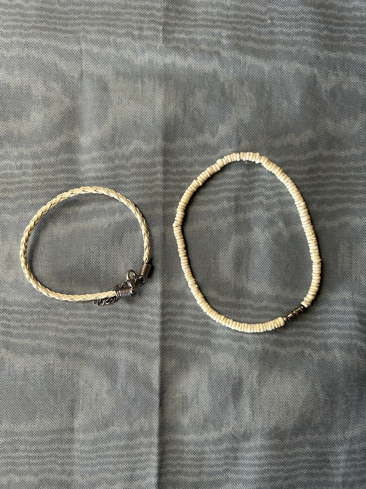 2 Vintage White Bracelets Puka Shell & Braided Cord 9 3/8 & 9 4/8” length gallery
