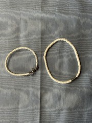 2 Vintage White Bracelets Puka Shell & Braided Cord 9 3/8 & 9 4/8” length