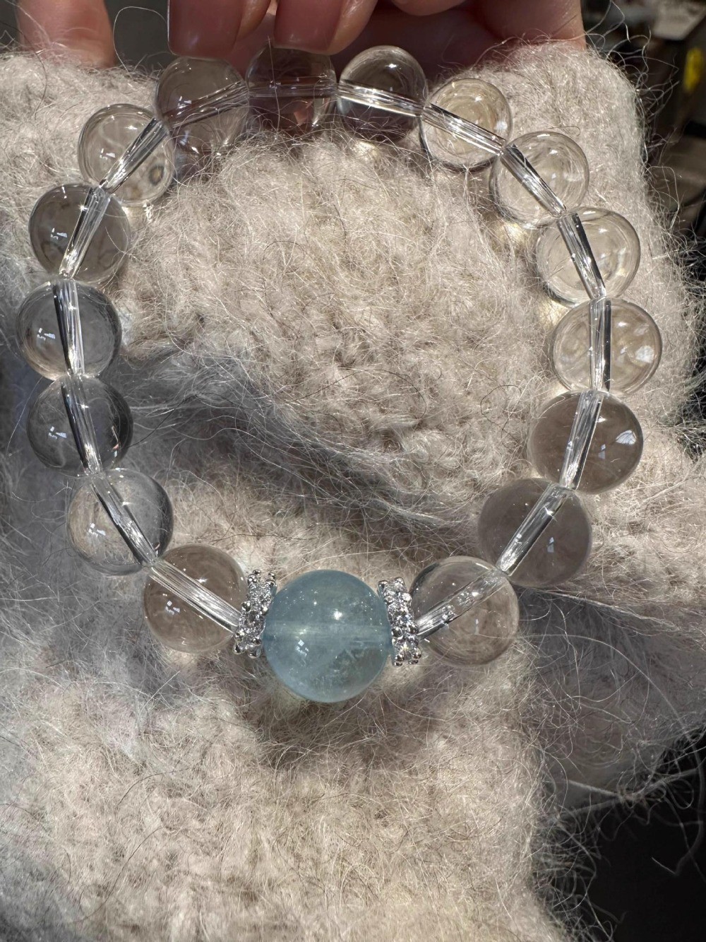 10mm White Crystal Haibao Blue Transparent Bead Bracelet for Women Girl Gift gallery