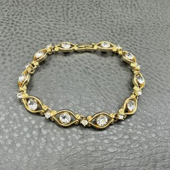 Bracelet Gold Tone White Rhinestone Tennis Box Clasp Womens Fashion Jewelry