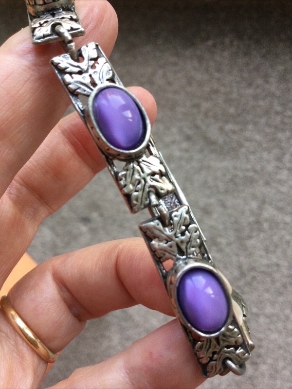Vintage Miracle Bracelet, Scottish Celtic Purple Moonstone styled Glass signed gallery