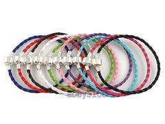 10pcs Braided Leather Charm Bracelets Fit European Bead 20cm. Choose Colours L07