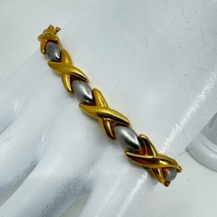24k Gold Plated Two Tone Puffy XOXO Criss Cross Bracelet 7.5mm Wide 8” Long