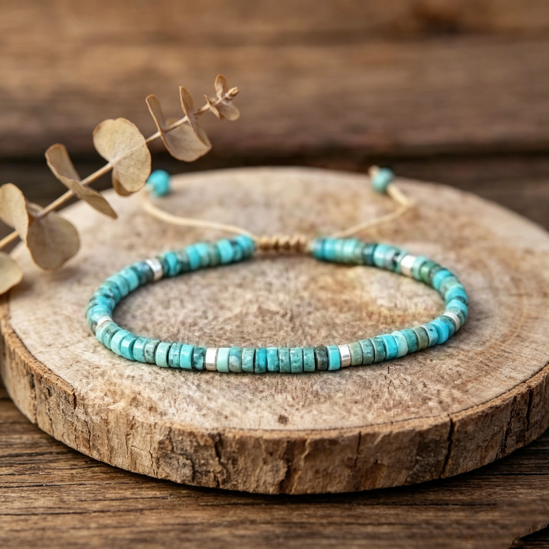 Blue Sea Sediment Jasper Heishi Bead Adjustable Bracelet Boho Healing Crystal gallery