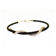 Stainless Steel CZ Swirl Twisted Cable Wire Bracelet Bangle Black Silver