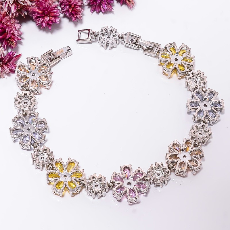 Multi Sapphire -Simulated, CZ 925 Sterling Silver Adjustable Bracelet 7-8" B641 gallery