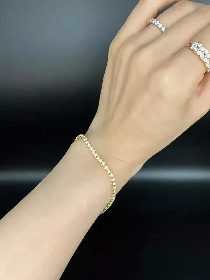 3 Ct Round Cut Lab-Created Diamond Women Tennis Bracelet 14K Yellow Gold Plated gallery