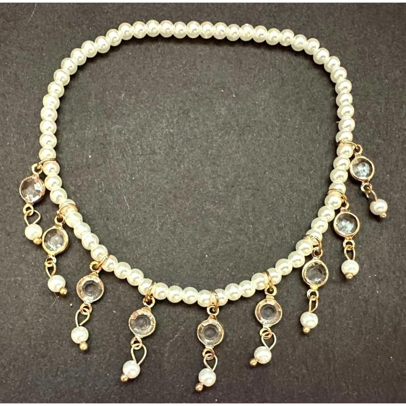 Elegant Faux Pearl & Dangling Crystal Beaded Stretch Elastic Ankle Bracelet gallery
