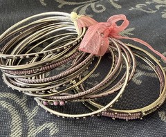 NWT Charming Charlies Lot Of 21 Purple/purple Dark Metal Bangle Bracelet Crystal