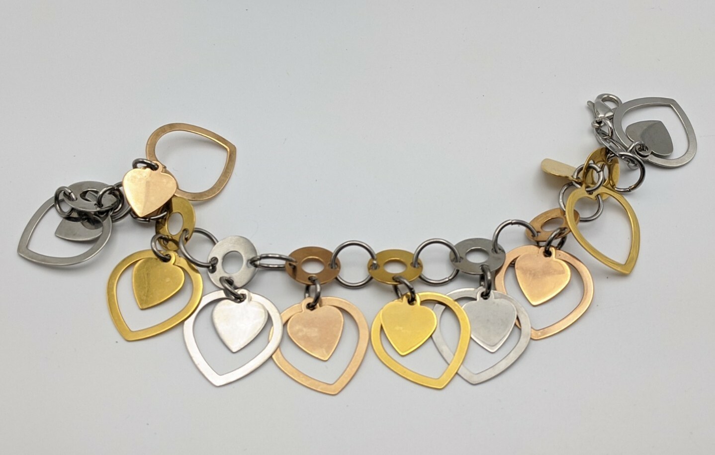 EDFORCE Stainless Steel Double HEART Metal Charm Dangle 7.5" gallery