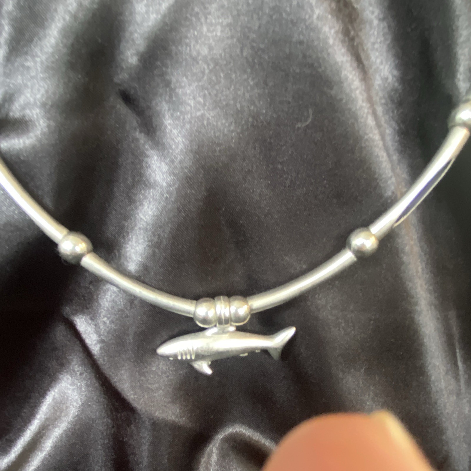 Pewter Shark Dangle Charm Bangle Necklace, Lobster Clasp, Vintage gallery