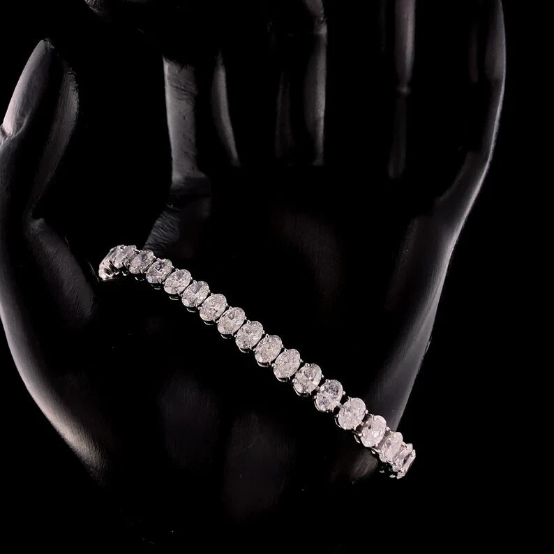8.50CT Oval Cut Moissanite Tennis Women's Bracelet 925 Sterling Silver gallery