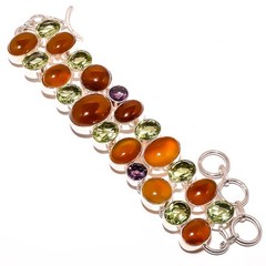 Carnelian, Green Amethyst 925 Sterling Silver Bracelet 7-7.99″ TB0-470
