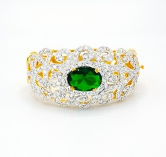 Green CZ Gold Bangle Bracelet 22K 23K 24K Gold Baht Thai Jewelry Wedding Women